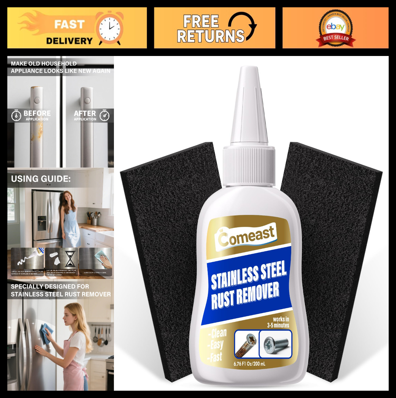 Stainless Steel Rust Remover – 200ML Cleaner for Grills, Sinks, Appliances & Too