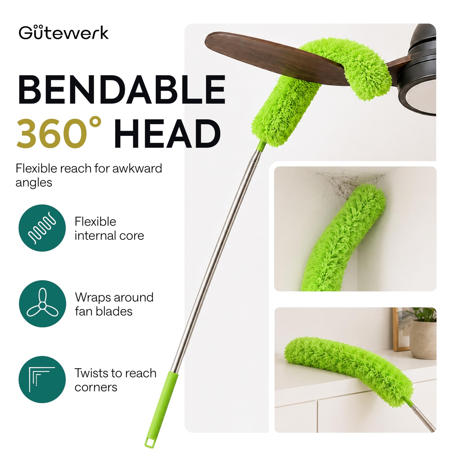Extendable Microfiber Duster, 100 Inch – Feather Dusters for Cleaning Ceiling…