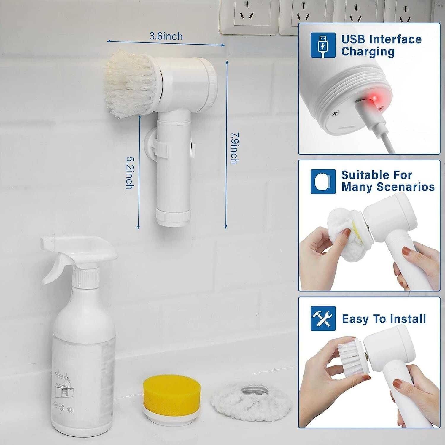 5 in 1 Electric Cleaning Brush Handheld Kitchen Cleaner Cordless Spin Scrubber