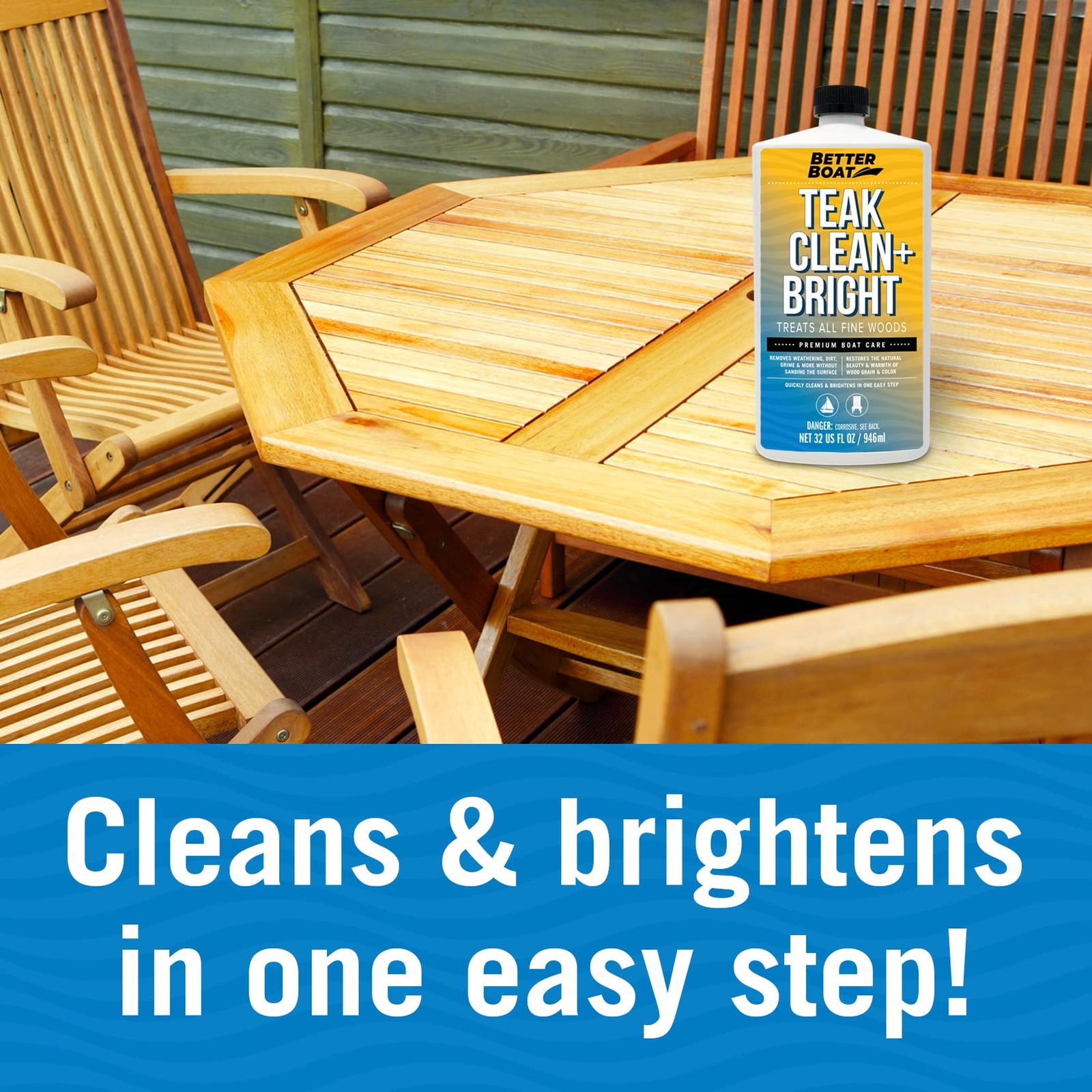 Better Boat Teak Cleaner and Brightener for Wood, Prepares for Teak Oil or Se…