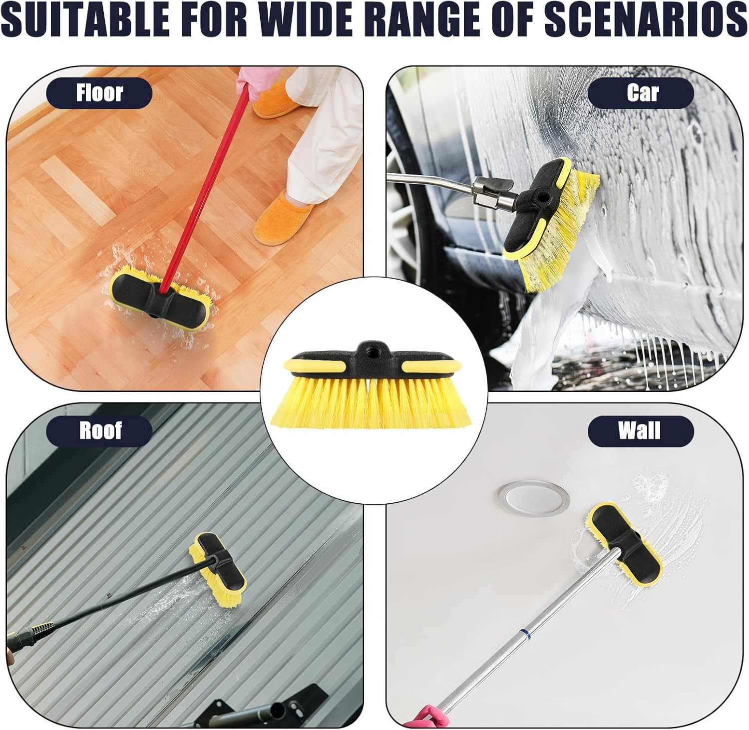Car Wash Brush Head, Scrub Brush Attachment for Long Handle Extension Pole,Outdo