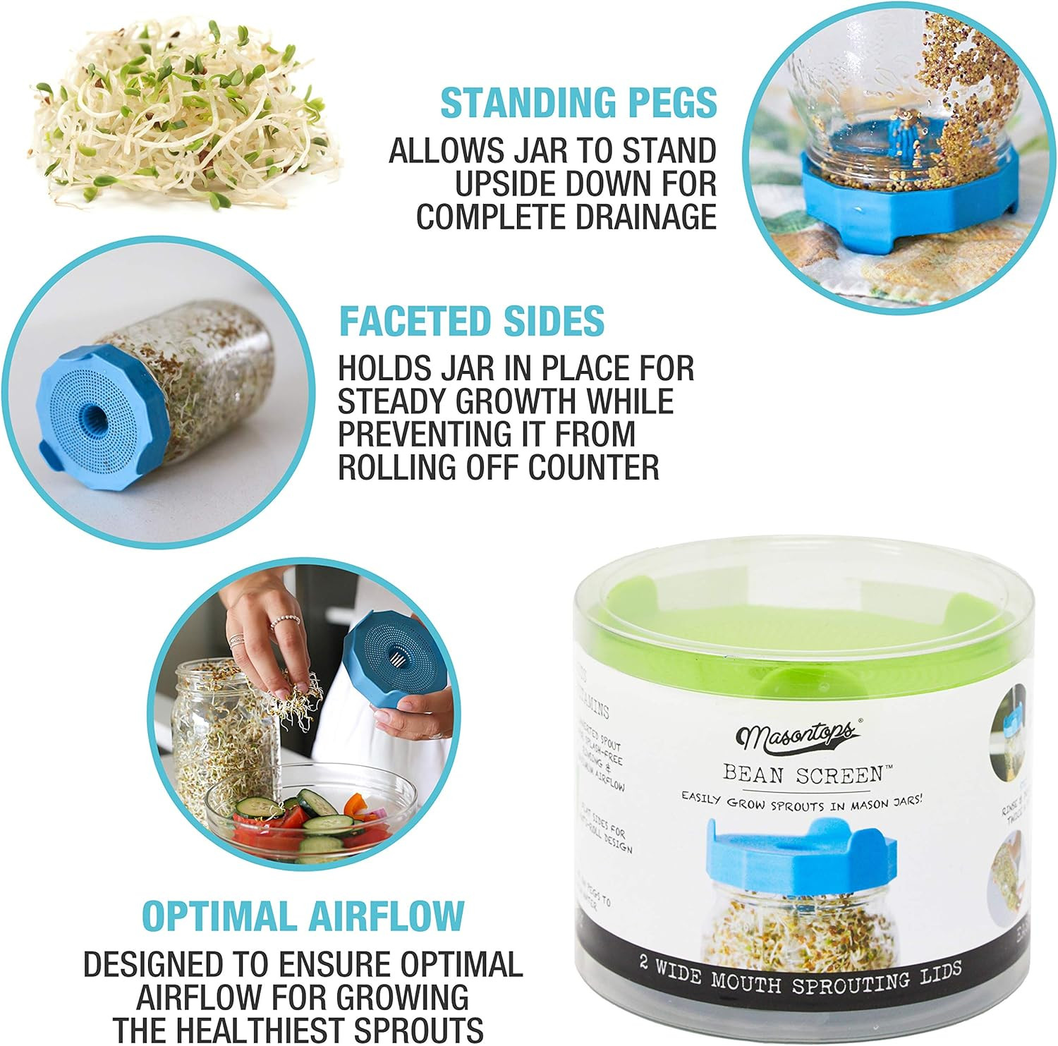 Masontops Bean Screen Plastic Mason Jar Sprouting Lids Mason Jar Sprouting Kit –