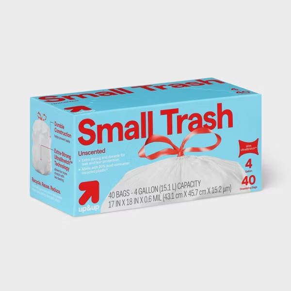 UltraStretch 4 Gallon Drawstring Trash Bags 40ct Unscented up&up