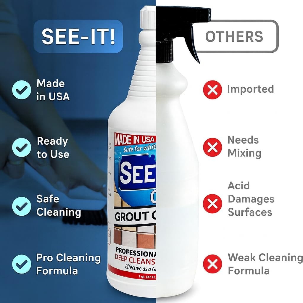 SEE-IT! Grout & Tile Deep Cleaner Brightener & Heavy-Duty Stain Remover Acid-…