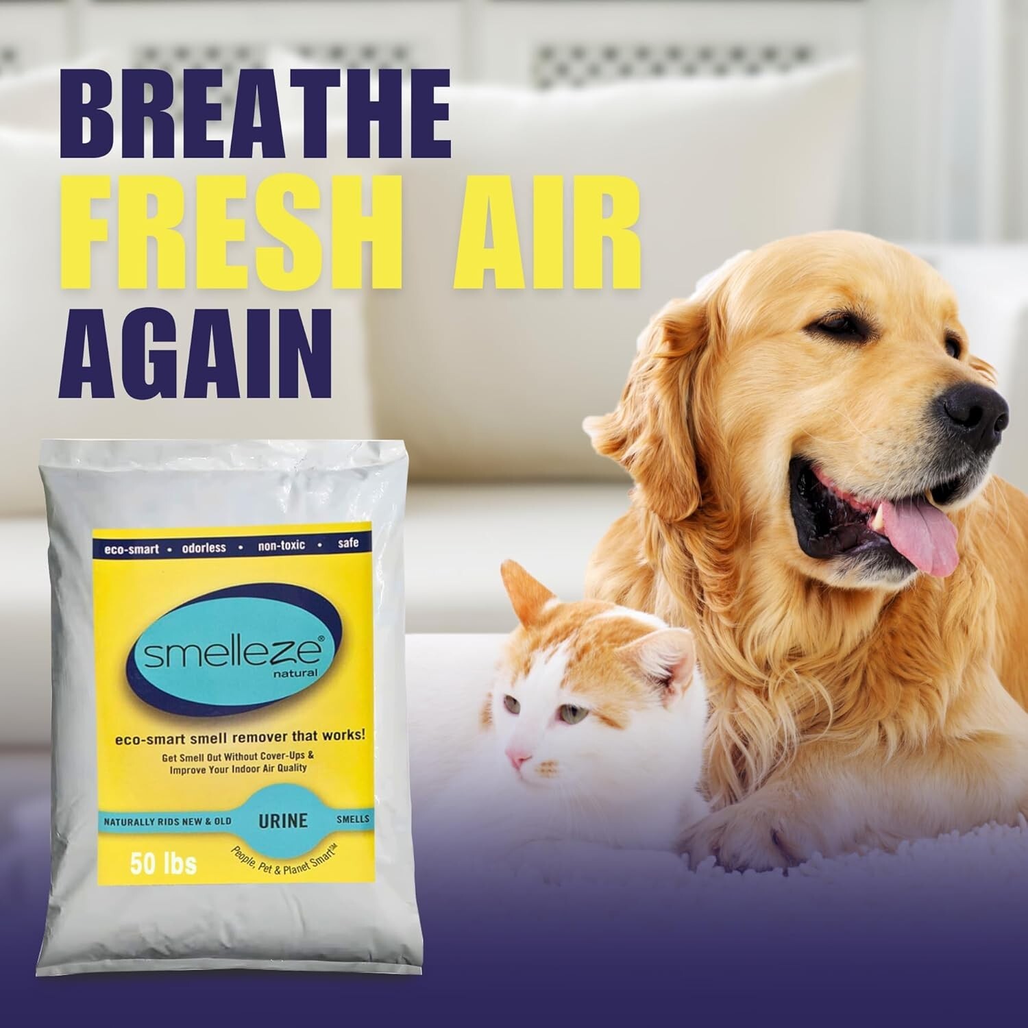 SMELLEZE Eco Urine Odor Eliminator Deodorizer: 50 lb. Granules Get Smell Out