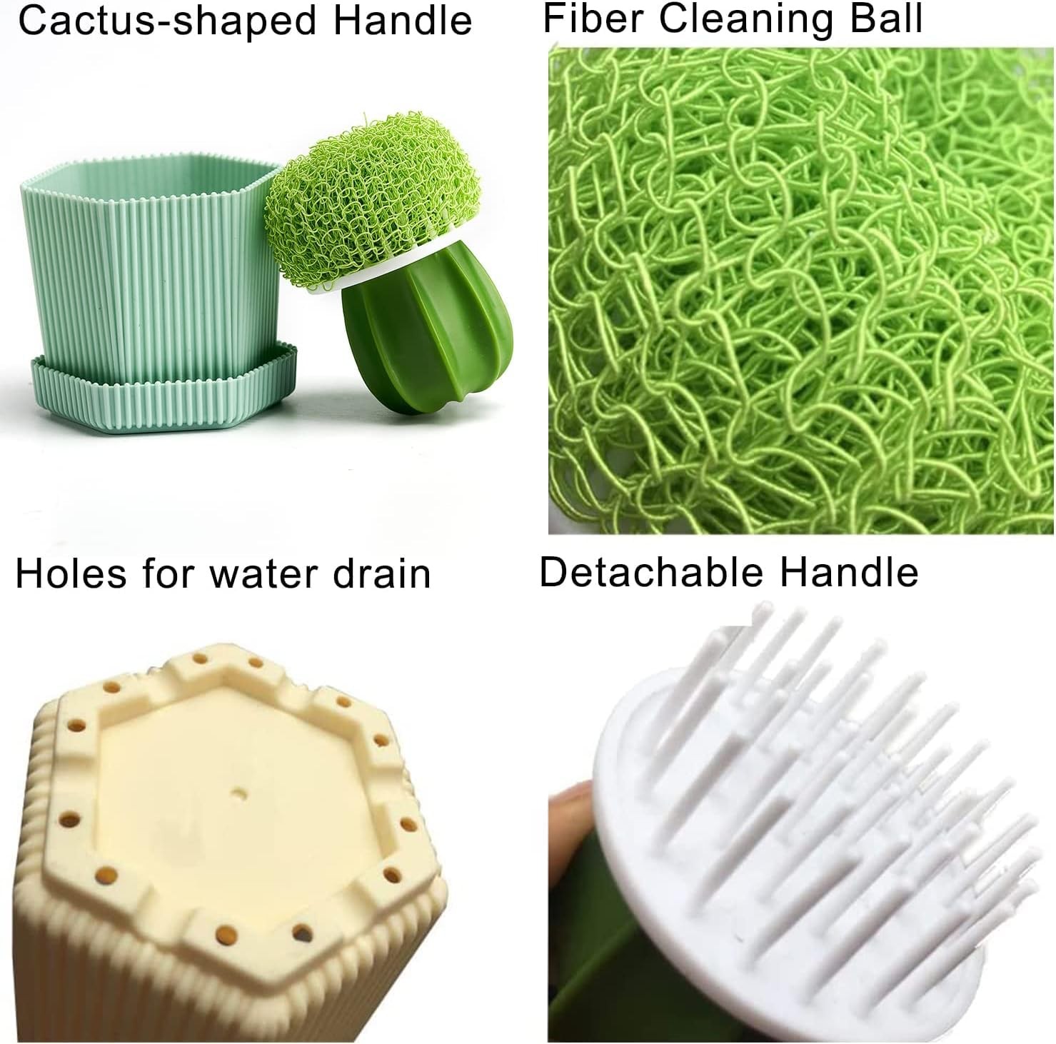 INSPIRETAG Kitchen Cleaning Brush Set with Holder & Drip Tray – 3 Head Cactus…