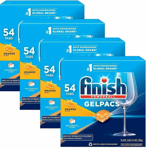 Finish 81181 All In 1 Dishwasher Gelpacs Orange Scent 54 Ct Box 4 Pack Case