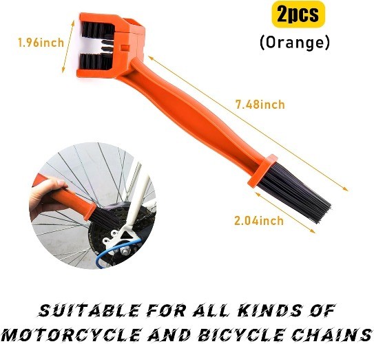 2 PCS Motorcycle Chain Brush, Bicycle Chain Cleaning Brush Tool, Color: Orange