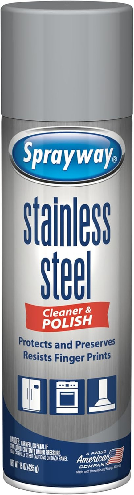 Sprayway Stainless Steel Cleaner Aerosol Spray (Water-Based), 15Oz, Pack of 6 |
