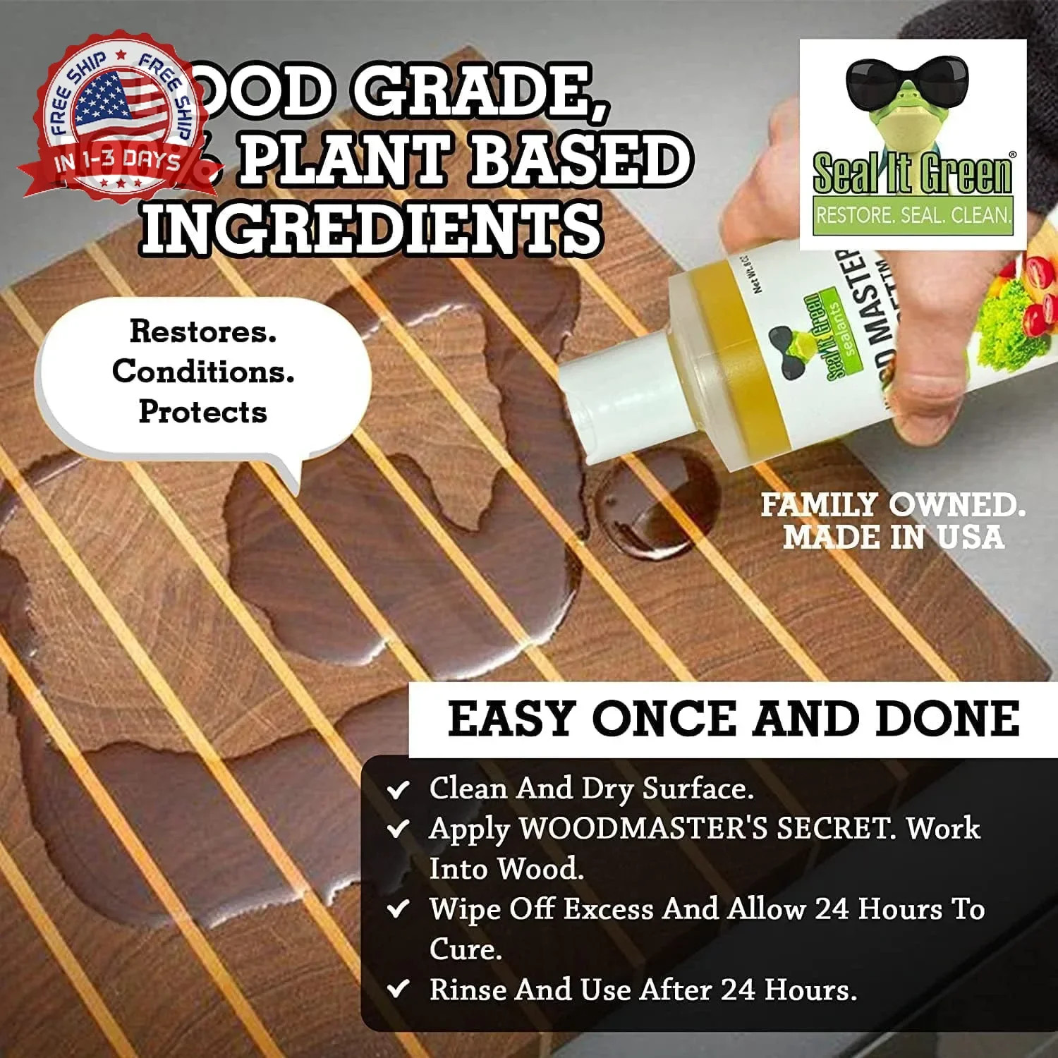 Wood Master’s Secret Non-Toxic, Food Safe Cutting Board Oil, Conditioner & Seale