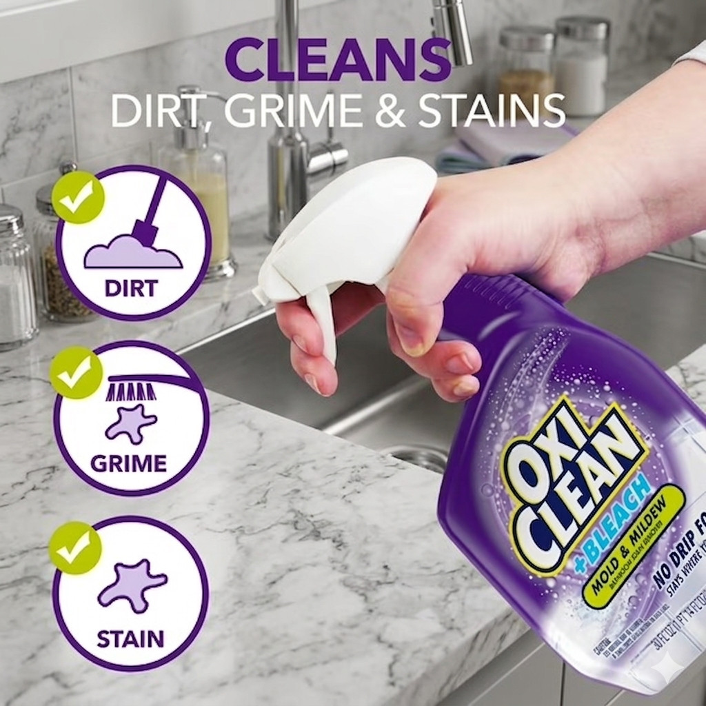 OxiClean Plus Bleach, No Drip Foam, Mold & Mildew Bathroom Stain Remover, 30 oz