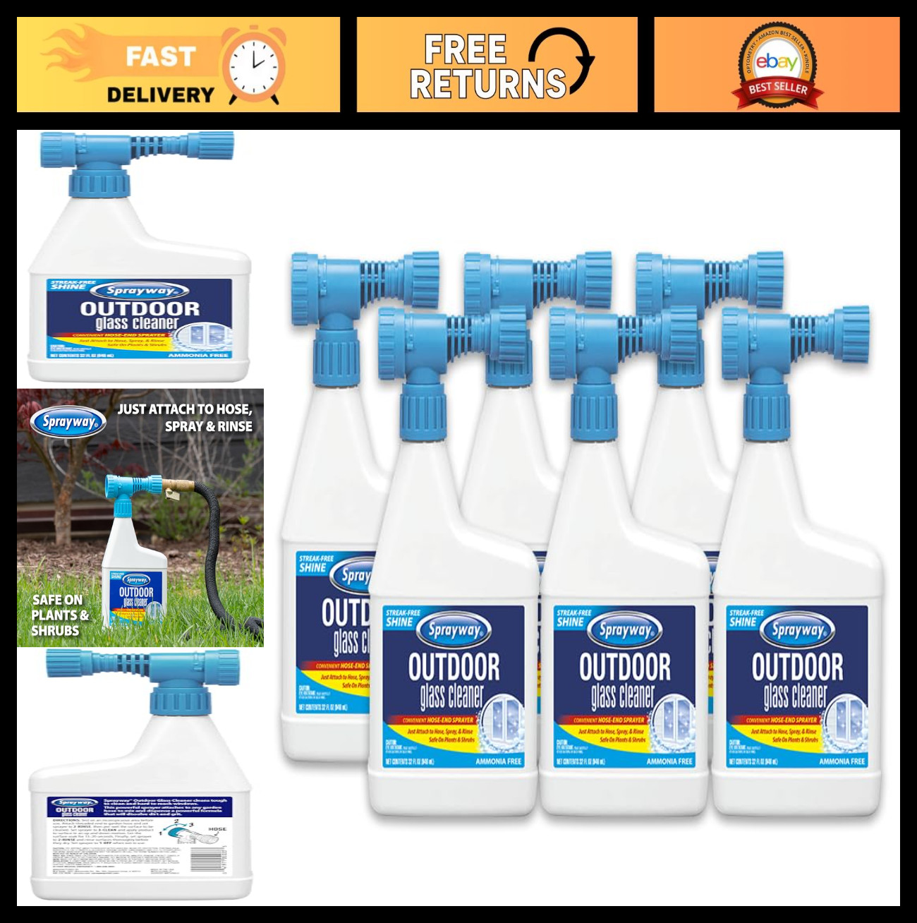 Streak-Free Outdoor Glass Cleaner 32oz – Pack of 6 | Foaming Action for Windows