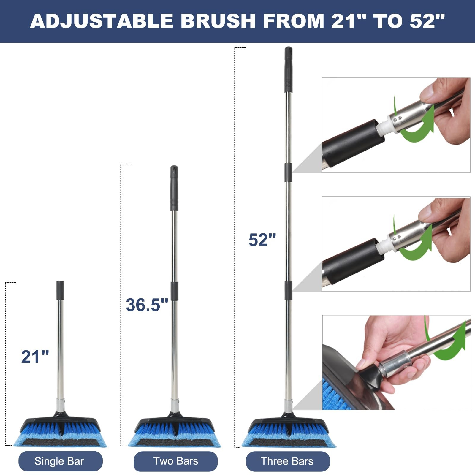 Car Wash Brush W/ Long Handle Squeegee Rubber Bumper Soft Bristle Extendable 52″