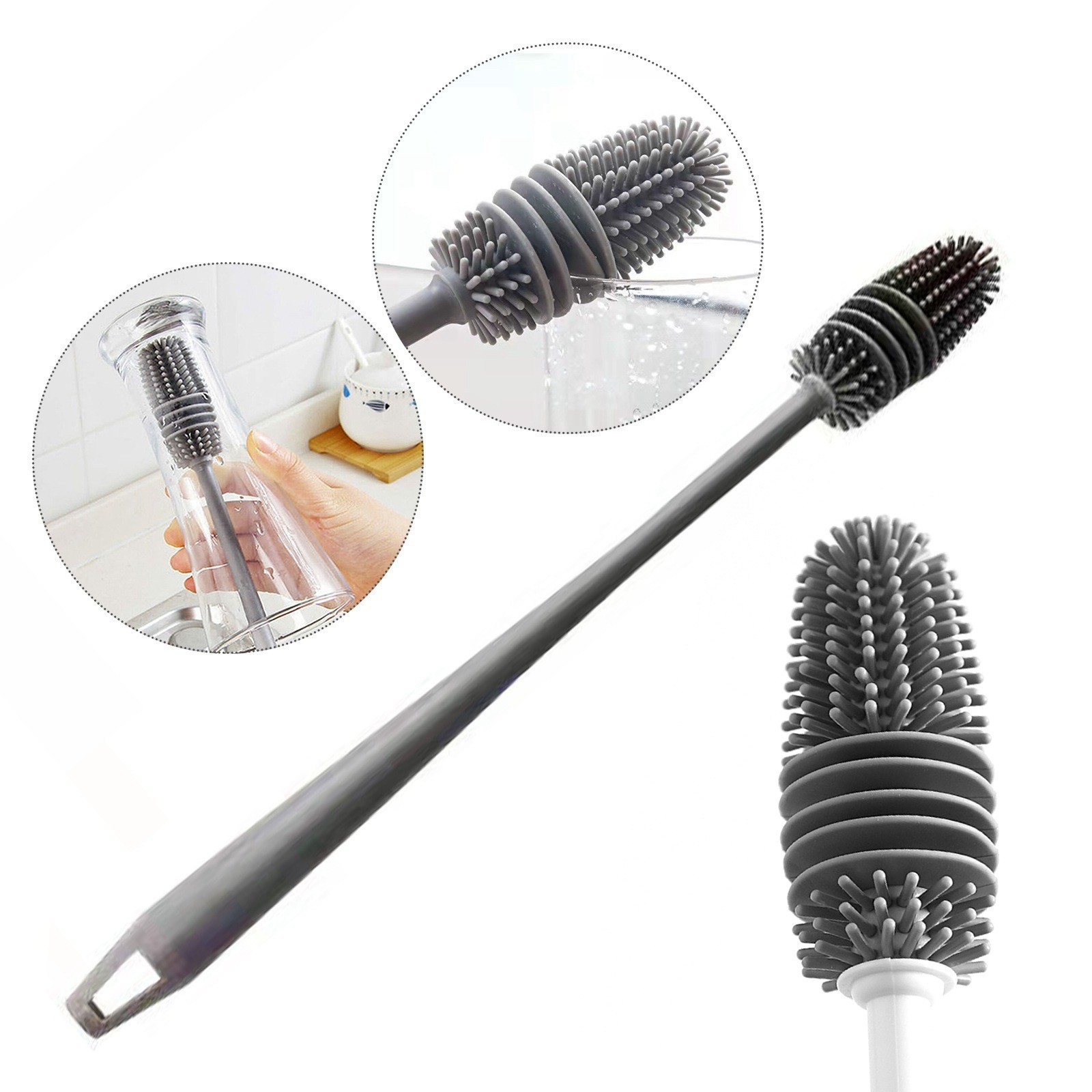 1Pc Bottle Scrubbing Washing Brush Silicone Long Handle Cup Cleaning Brush Tool