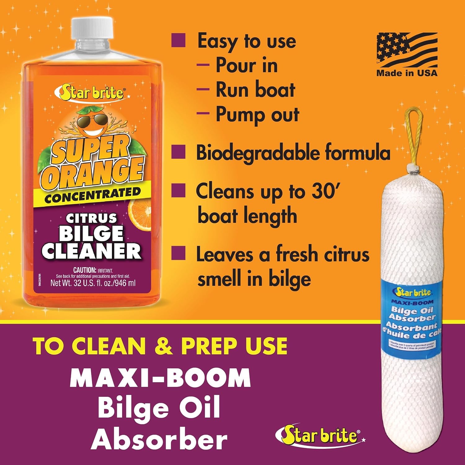 BRITE Super Orange Citrus Bilge Cleaner – Simple & Easy to Use – Pour In, Run Bo