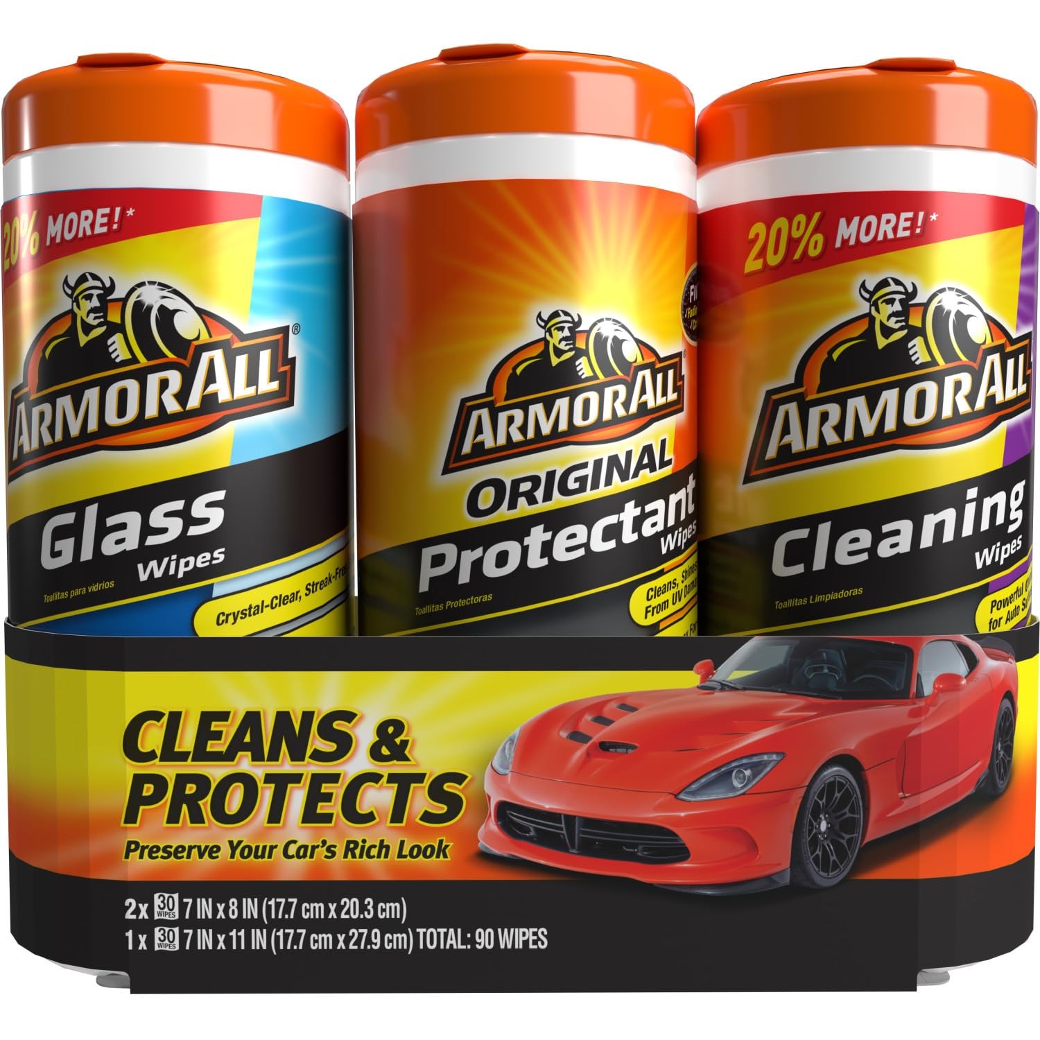 Armor All Protectant Glass and Cleaning Wipes Wipes for Car Interior and Car