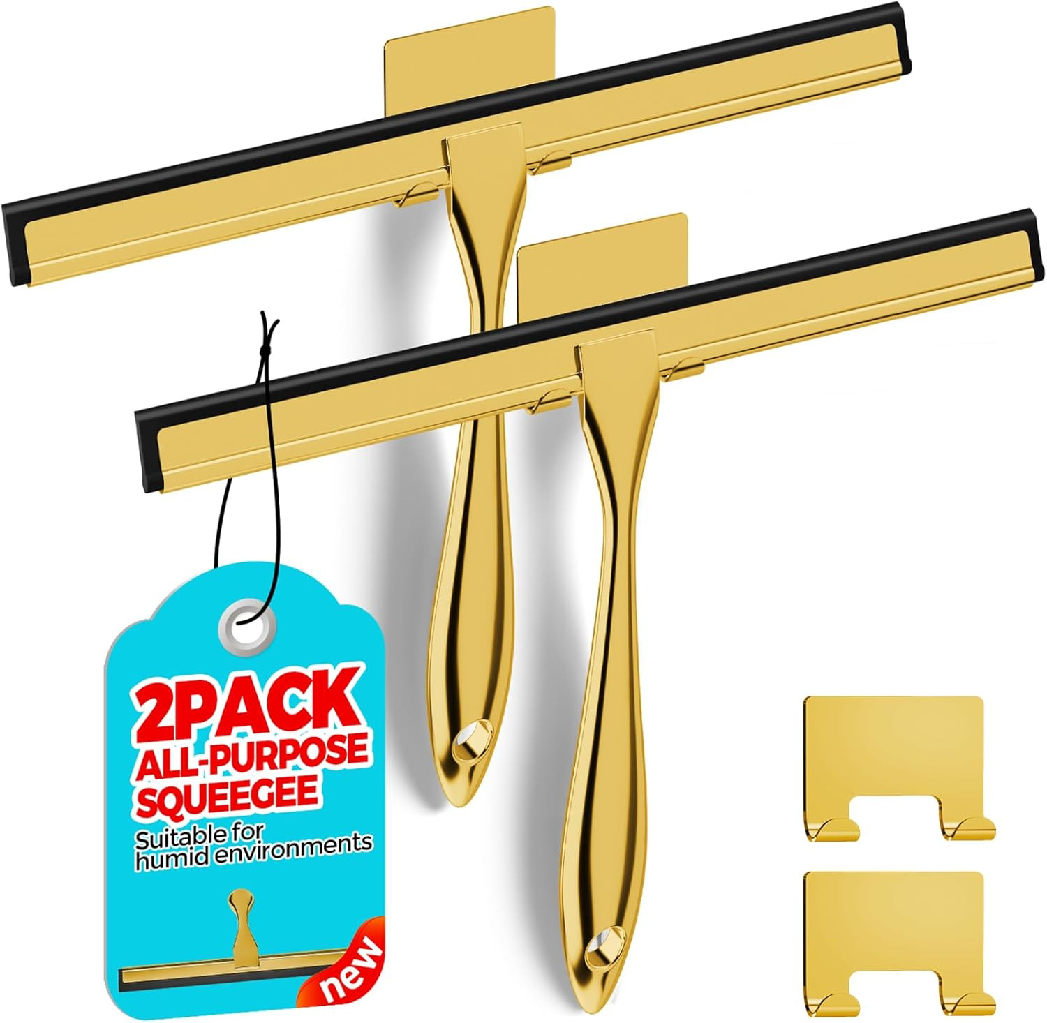 2 Pack Stainless Steel Shower Squeegee for Glass Doors, Windows and Mirrors