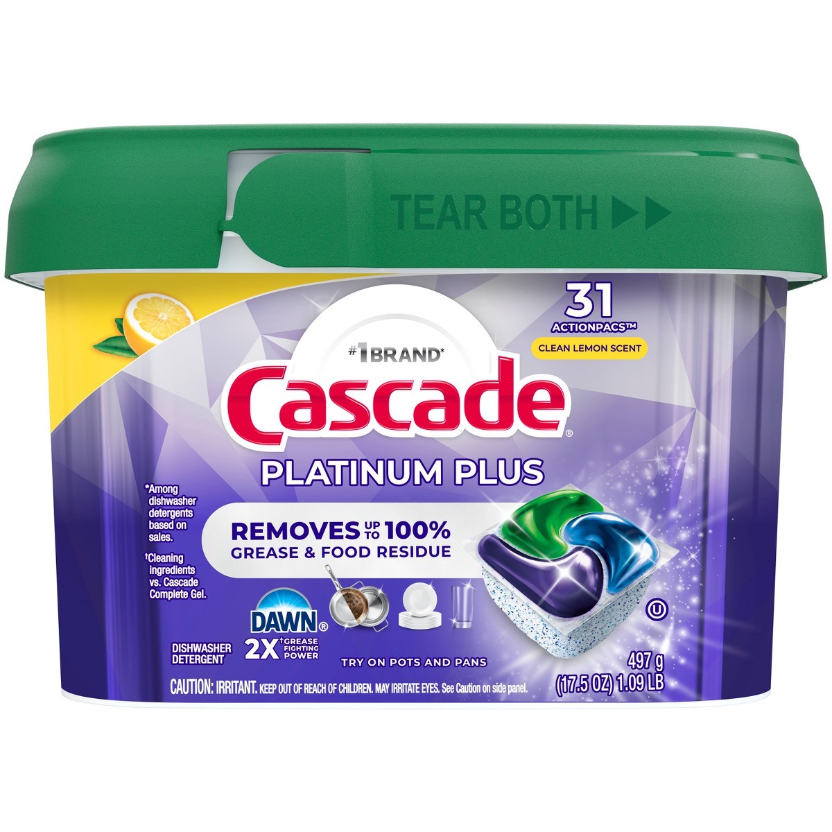 Cascade Lemon Platinum Plus Action Pacs Power of Bleach Clean – 62ct