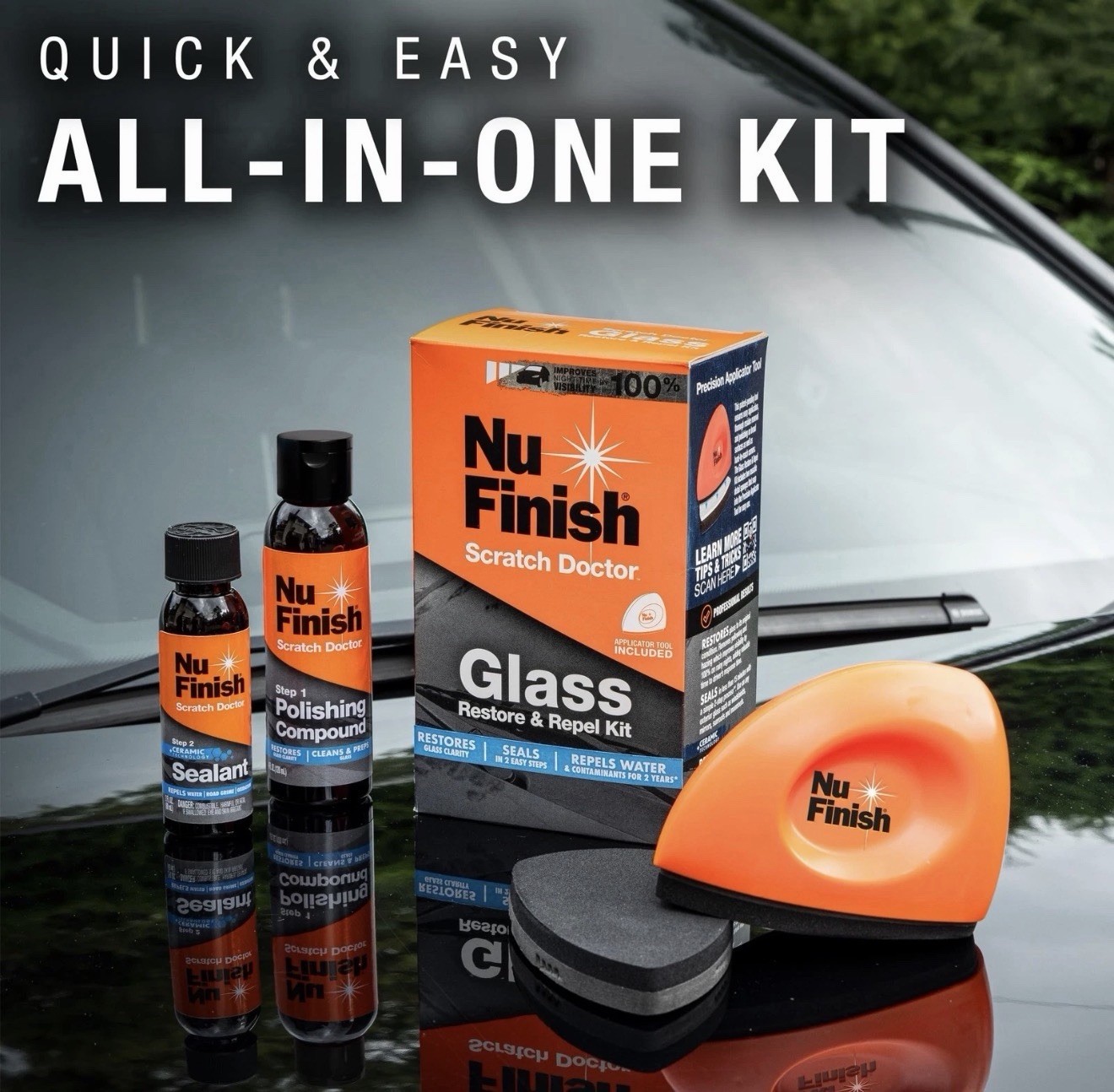 Nu Finish Glass Restore & Repel Kit for Car Windshield, Polishing & Sealant NEW*