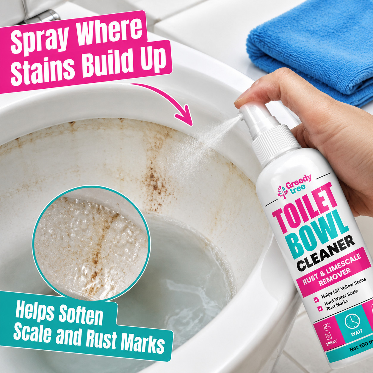 Small Bathroom Cleaning Spray for Toilet Sink Tub and Faucet Stains