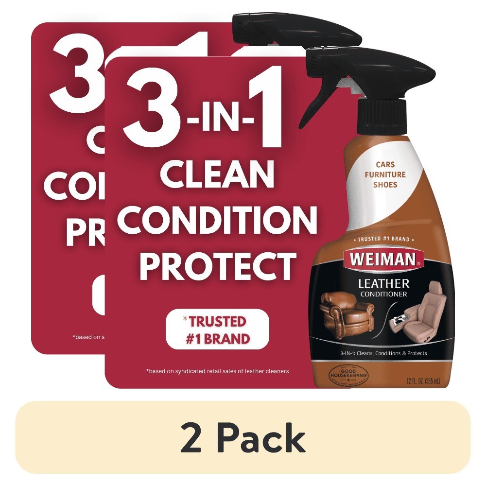 (2 pack) Weiman 3-In-1 Leather Cleaner & Conditioner for Furniture, Car Seats