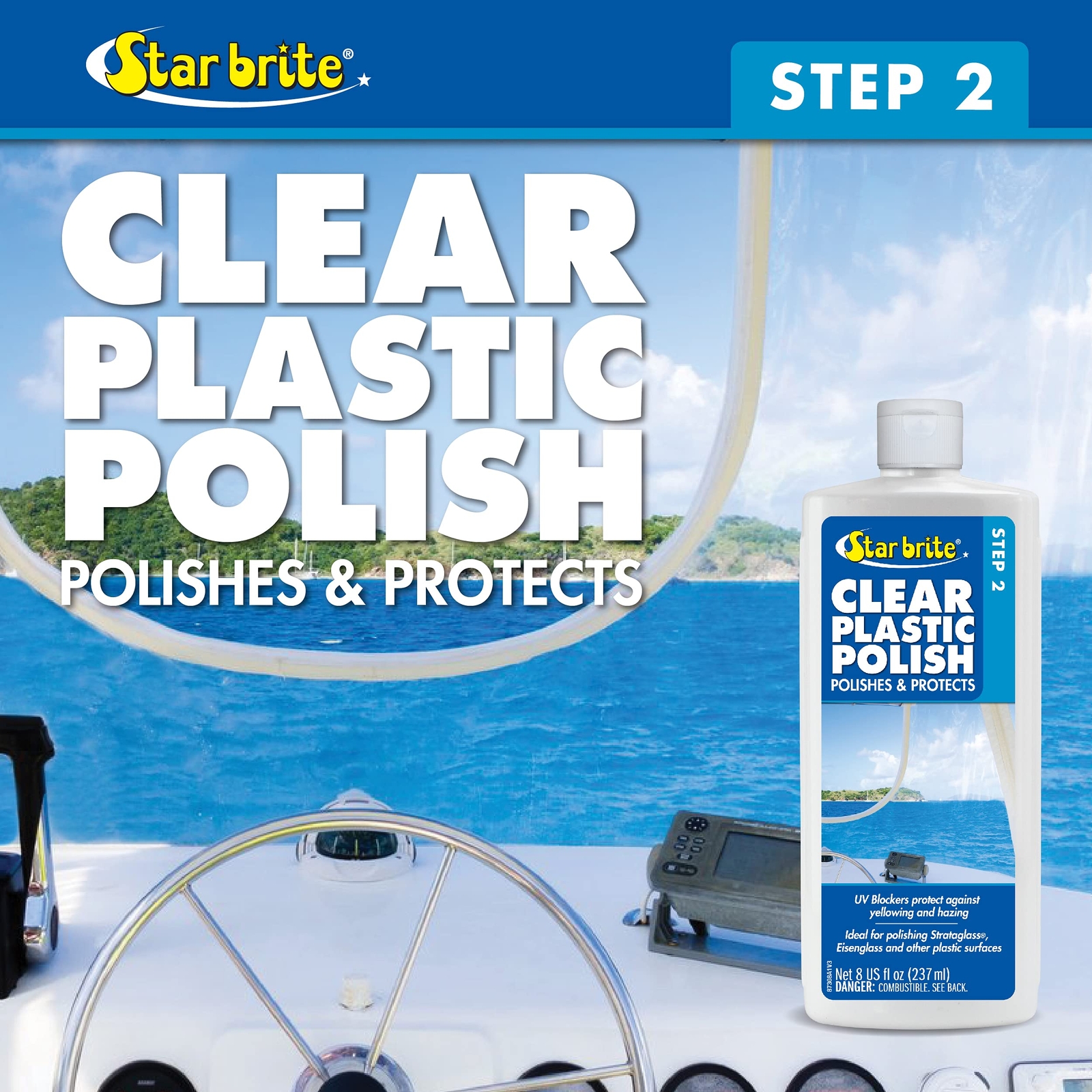 Star Brite Clear Plastic Polish 8 Ounce UV Protection for Acrylic Polycarbonate