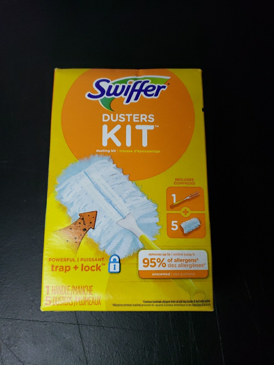 Swiffer Dusters Kit contains one handle and five disposable dusters for cleaning