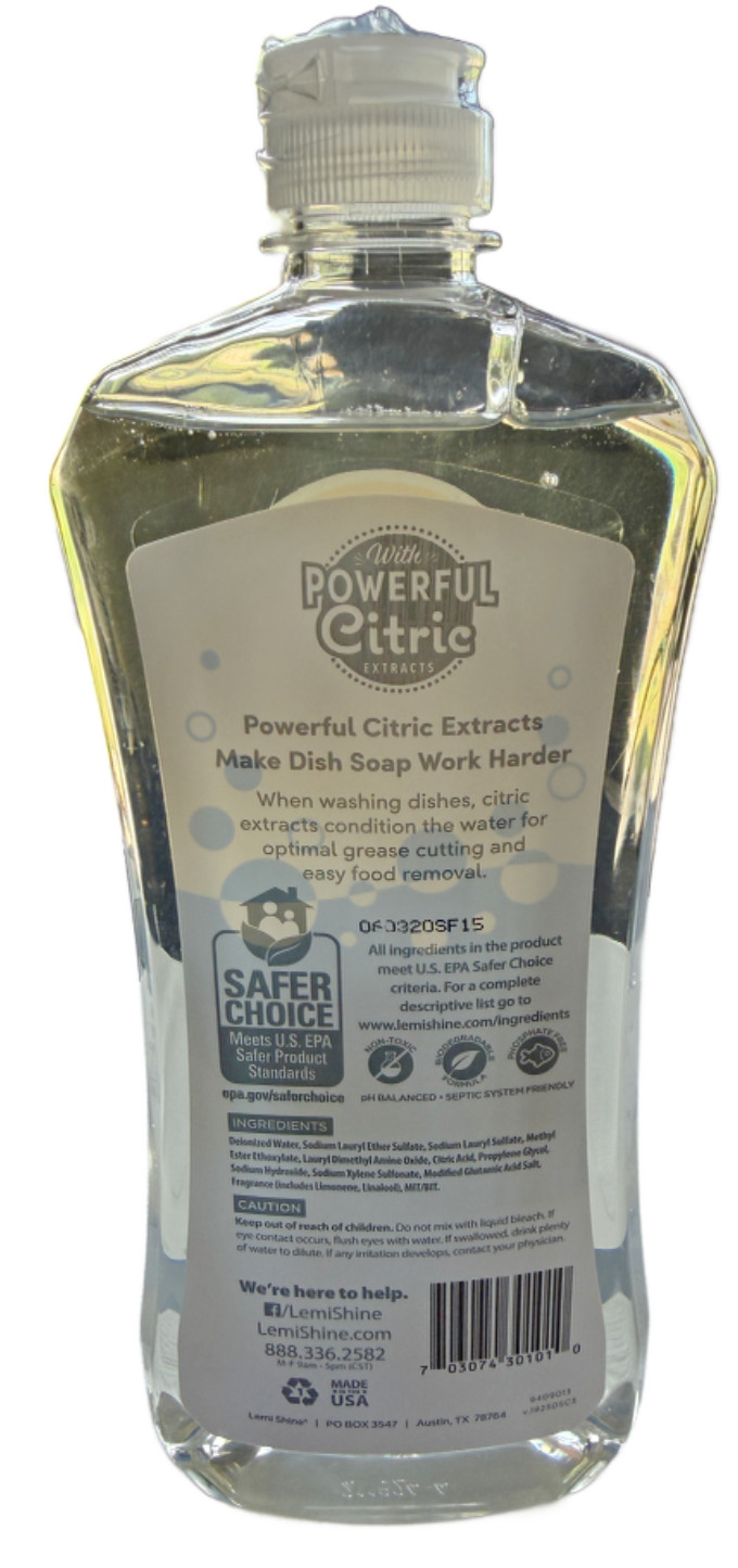 Lemi Shine Concentrated Dish Soap 22 oz. Powerful Citric Extracts Grease Cutter