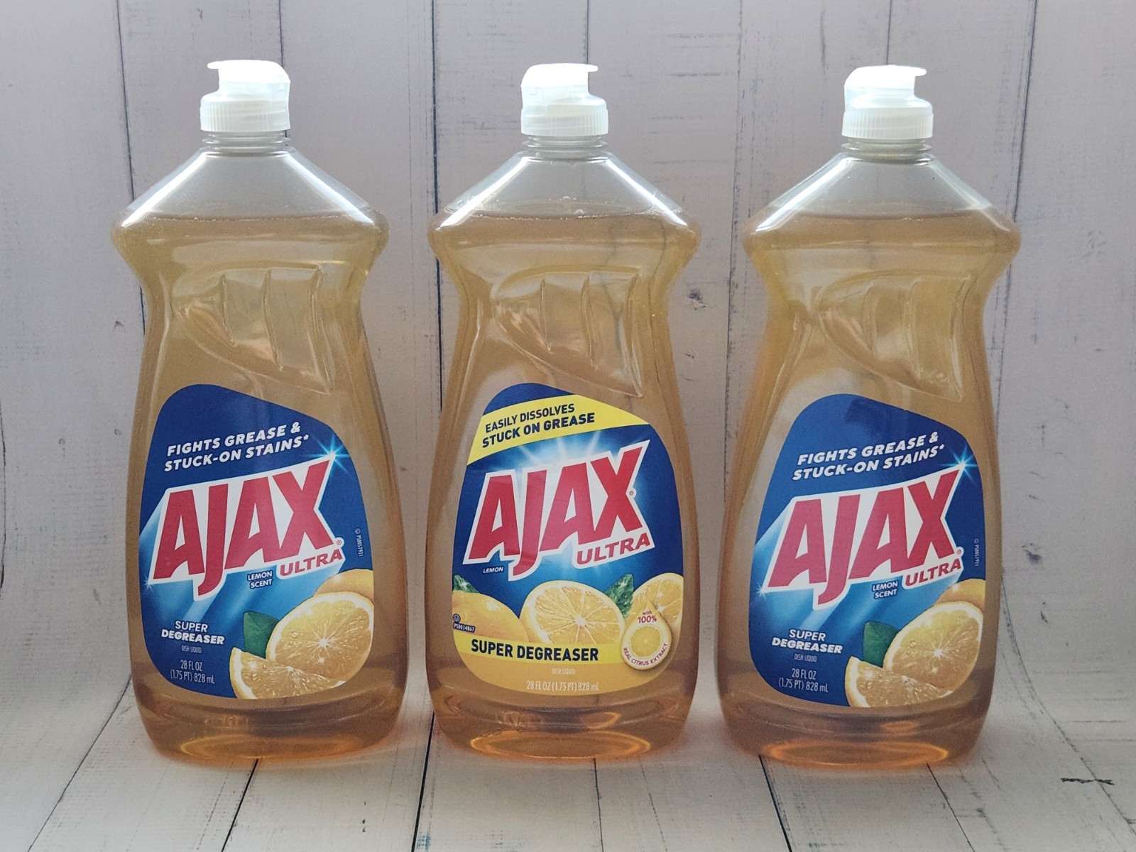 3× Ajax Ultra Super Degreaser Dishwashing Liquid Dish Soap, Lemon Scent, 28 oz