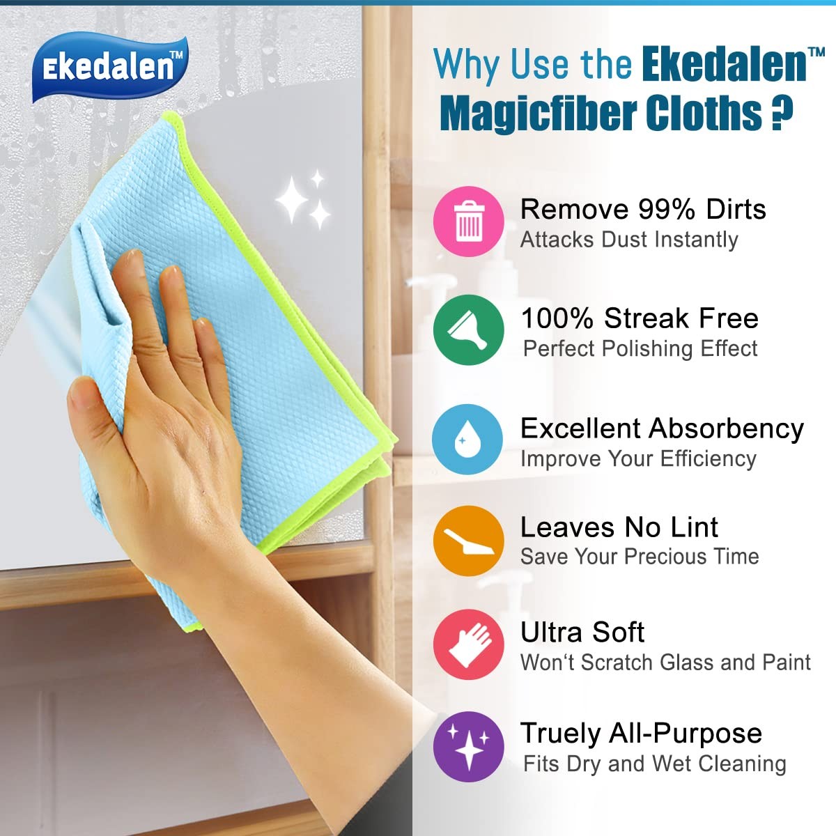 Ekedalen Microfiber Cleaning Cloth 12 x 16 Inch, Light Blue, 12 X 16 Inch