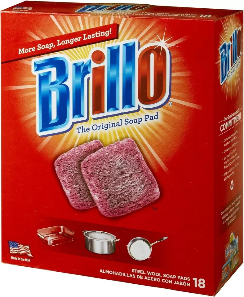 Brillo Steel Wool Soap Pads, Long Lasting, Original Scent Cleaning, 18 Count