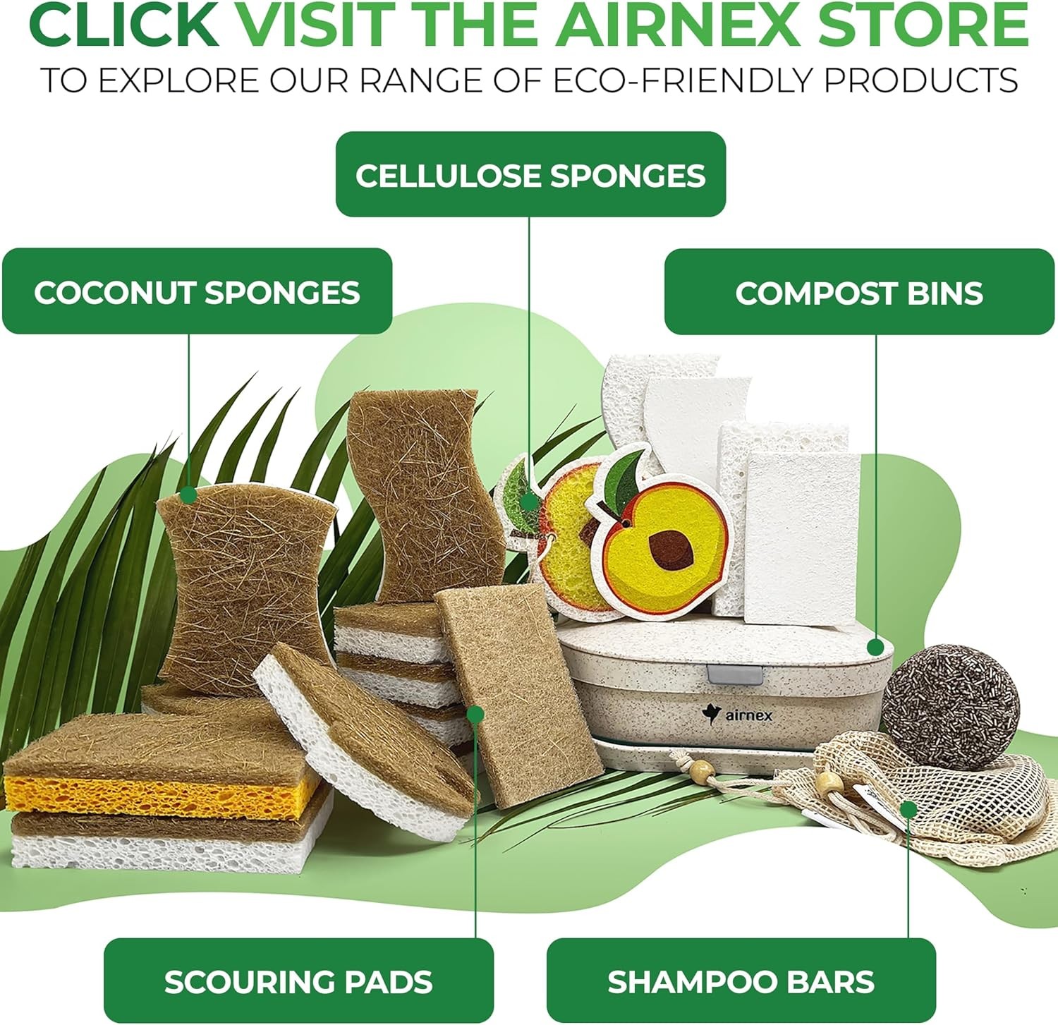 Natural Kitchen Sponges (12 Pack) – Biodegradable Cellulose & Coconut Scrubber