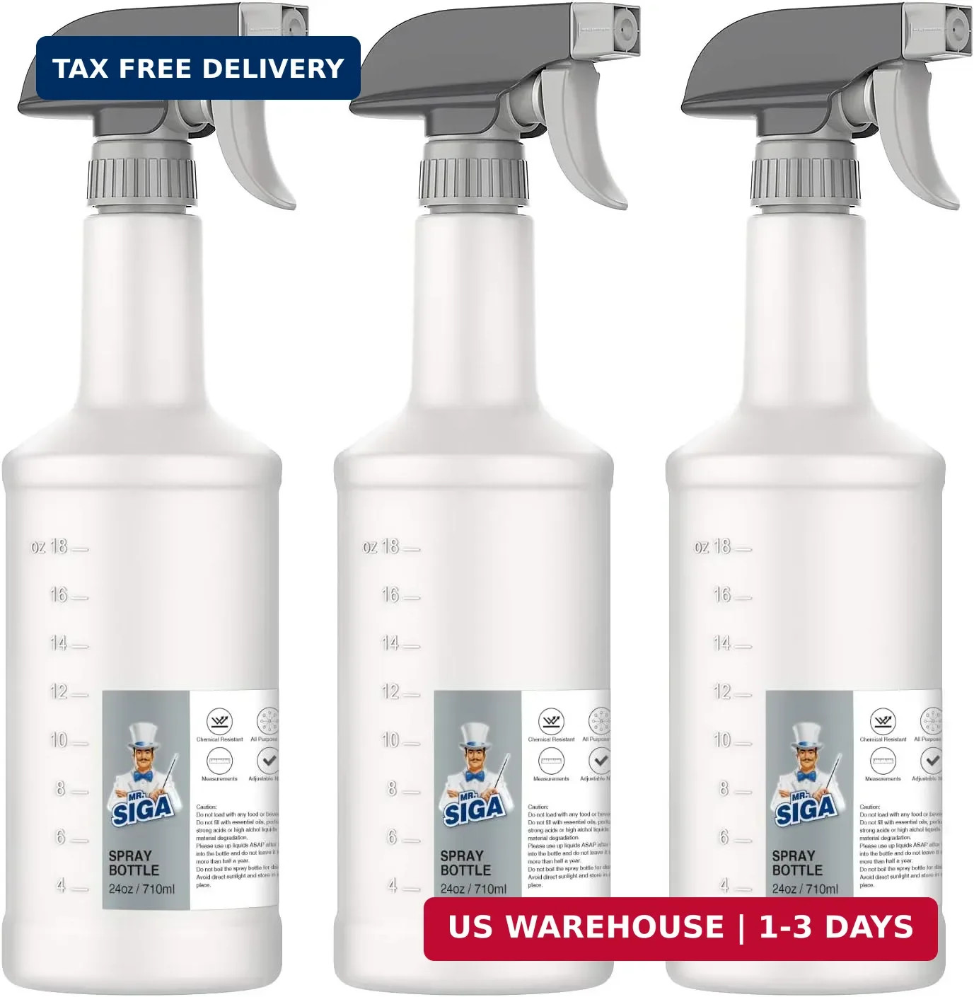 MR.SIGA 24 oz Empty Plastic Spray Bottles for Cleaning Solutions, Heavy Duty Hou
