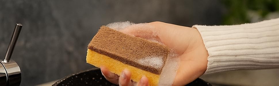Natural Kitchen Sponges – 10 Pack Plant-Based Coconut & Cotton Scrubbers,