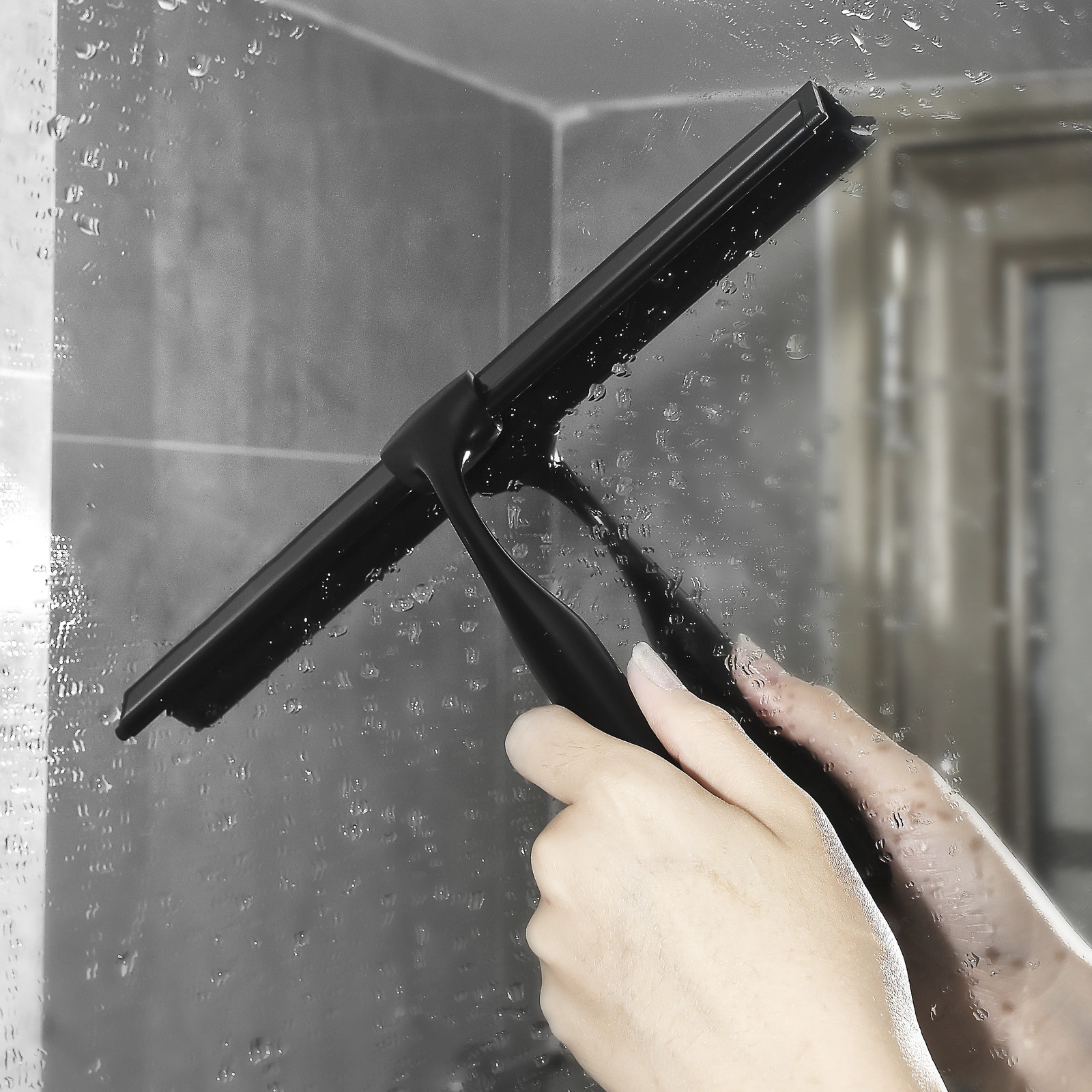 Squeegee 10” 12” 14” INCH Black Rubber Silicone Shower Cleaner with Hook Stai