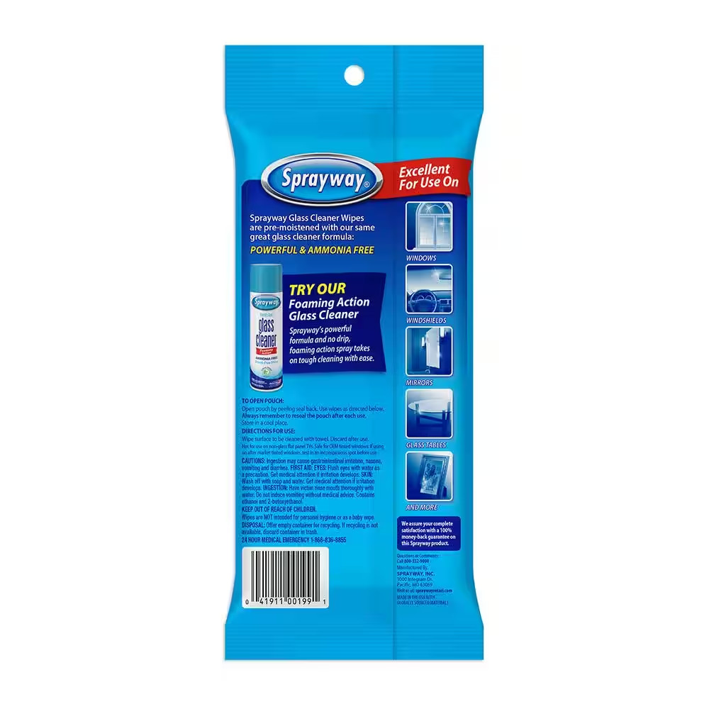 Sprayway SW199R Ammonia-Free Glass Cleaner Wipes Fresh Scent 20 Count