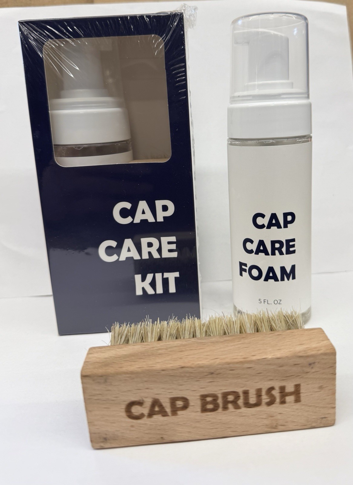 Cap Care Kit includes Foam Cleaner, gentle brush