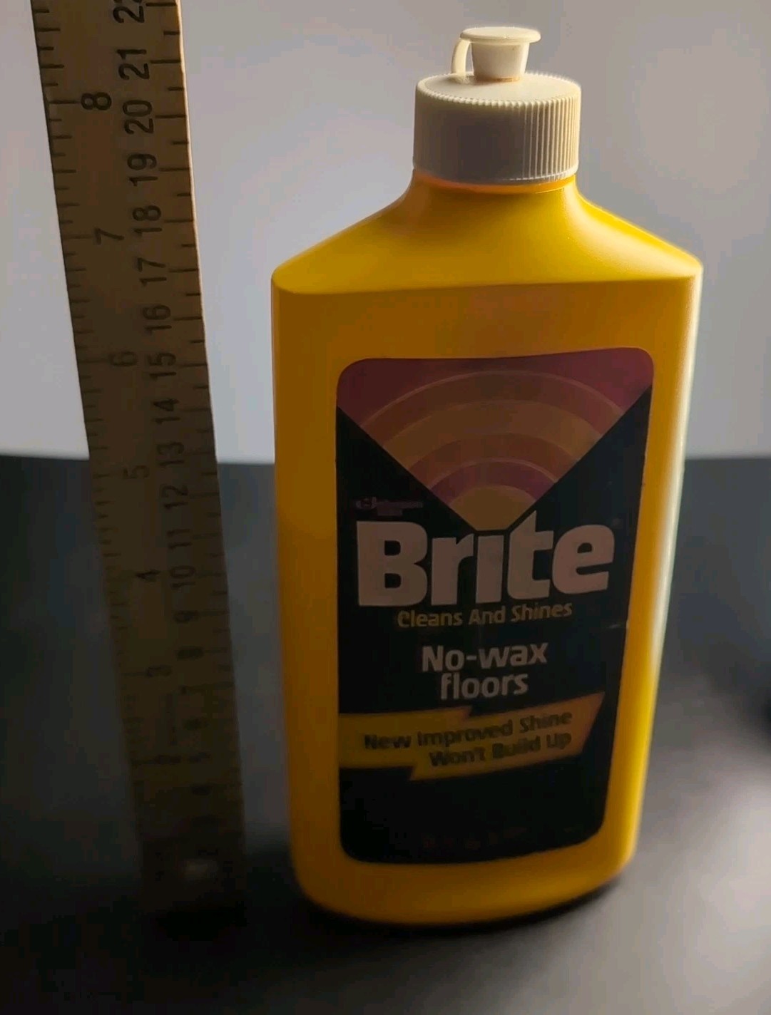Vintage 1982 Brite No-Wax Floor Cleaner 16oz Bottle 79% Full Prop S.C. Johnson
