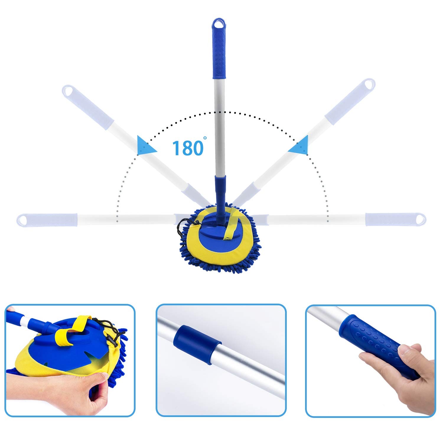 2 In 1 Microfiber Car Wash Mop Mitt With 45 Aluminum Alloy Long Handlechenille