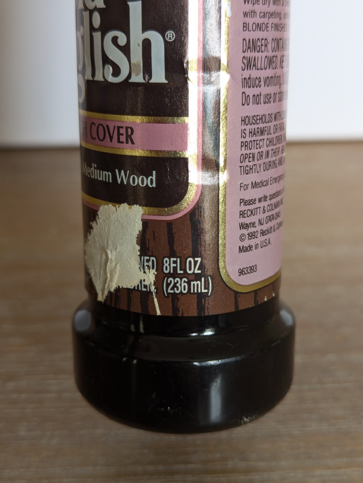 Vintage Old English Scratch Cover Light To Medium Woods 8 oz Pink Lid – 75% Full