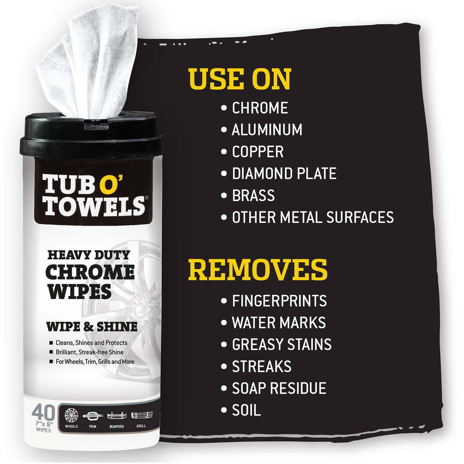 Tub O’ Towels Heavy Duty Chrome Wipes – Clean, Shine & Protect Chrome, Alumin…