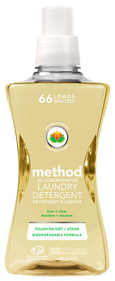 Method 01491 Naturally-Derived 4X Concentrated Laundry Detergent, Free & Clear,