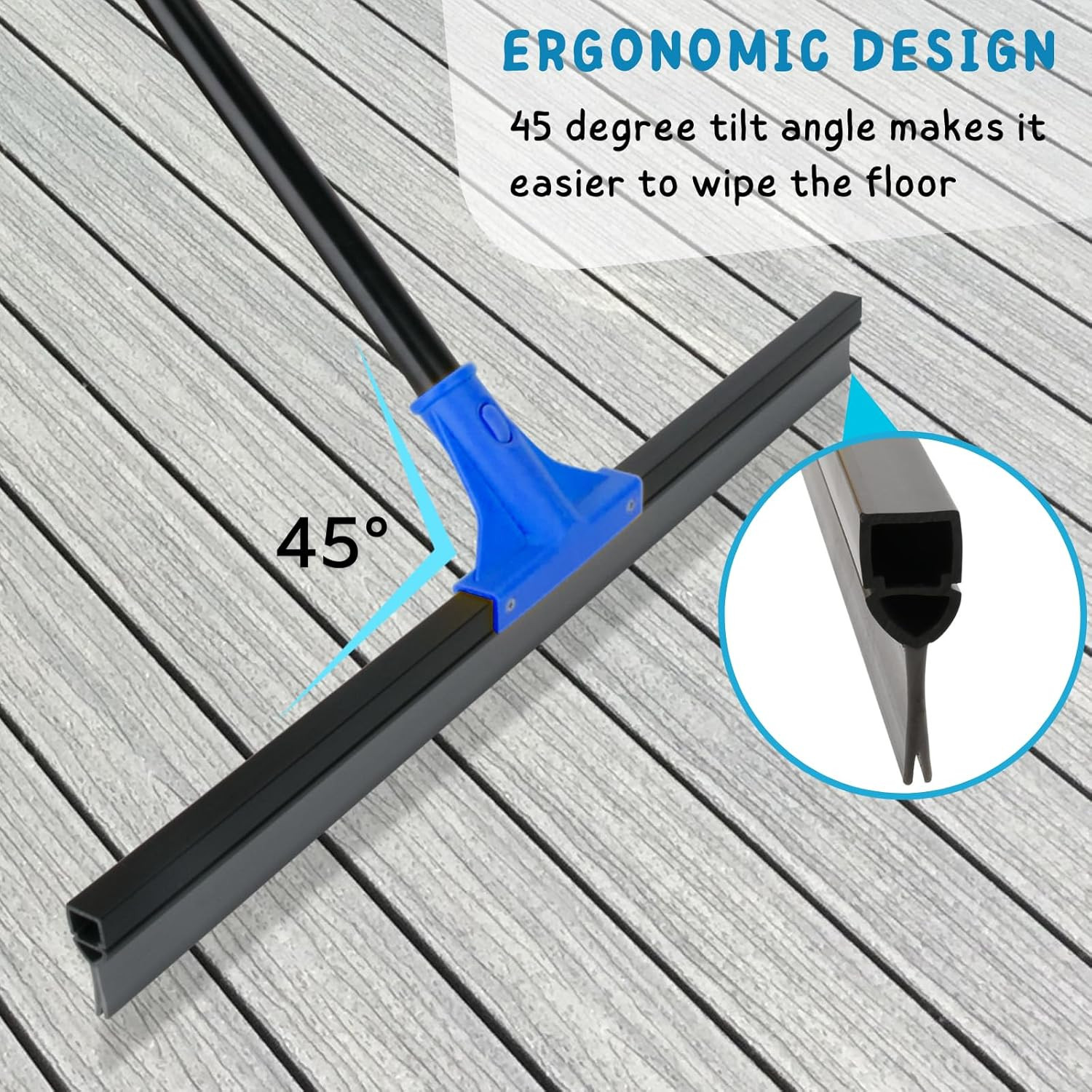 Floor Squeegee for Concrete and Tile Cleaning, 24” Rubber Wiper Broom, Large He