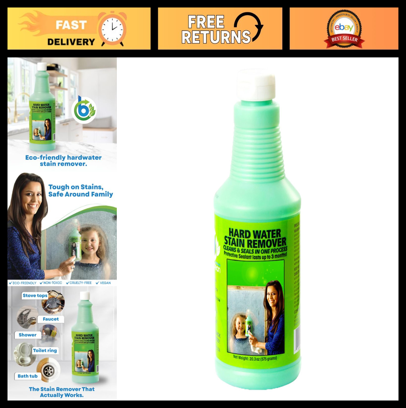 Hard Water Stain Remover 20.3 oz – Powerful Cleaner for Glass, Tile & Fixtures