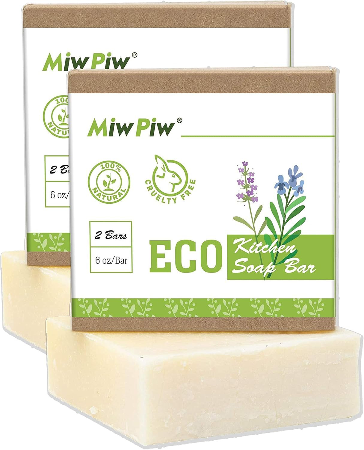 Vegan Dish Soap Bar Pack 2- Large 5 Ounce – Lather Clean Safe Ingredients- Plast