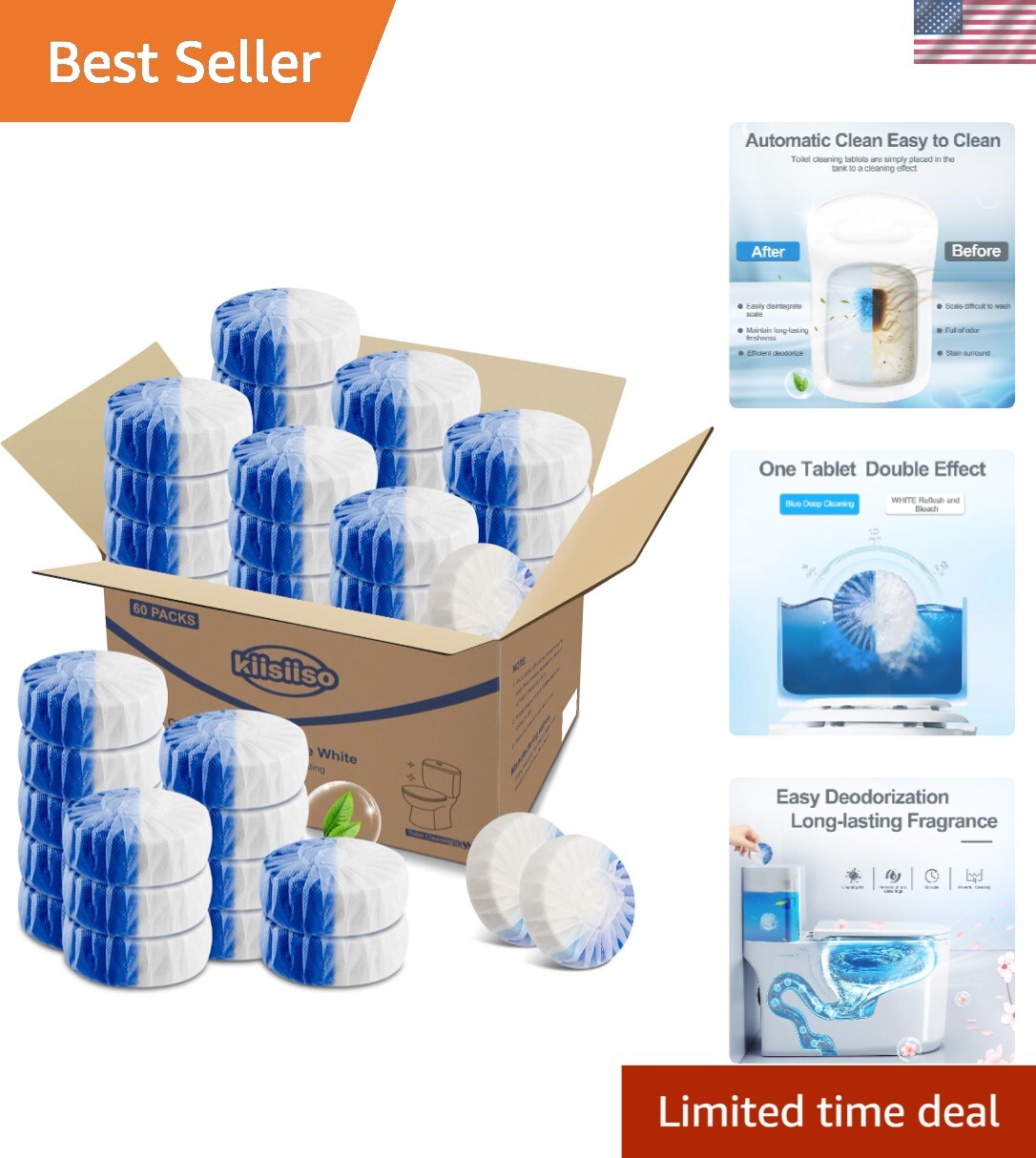 Ultra Clean Toilet Tablets 60-Pack: Long-Lasting Deodorizer & Stain Remover