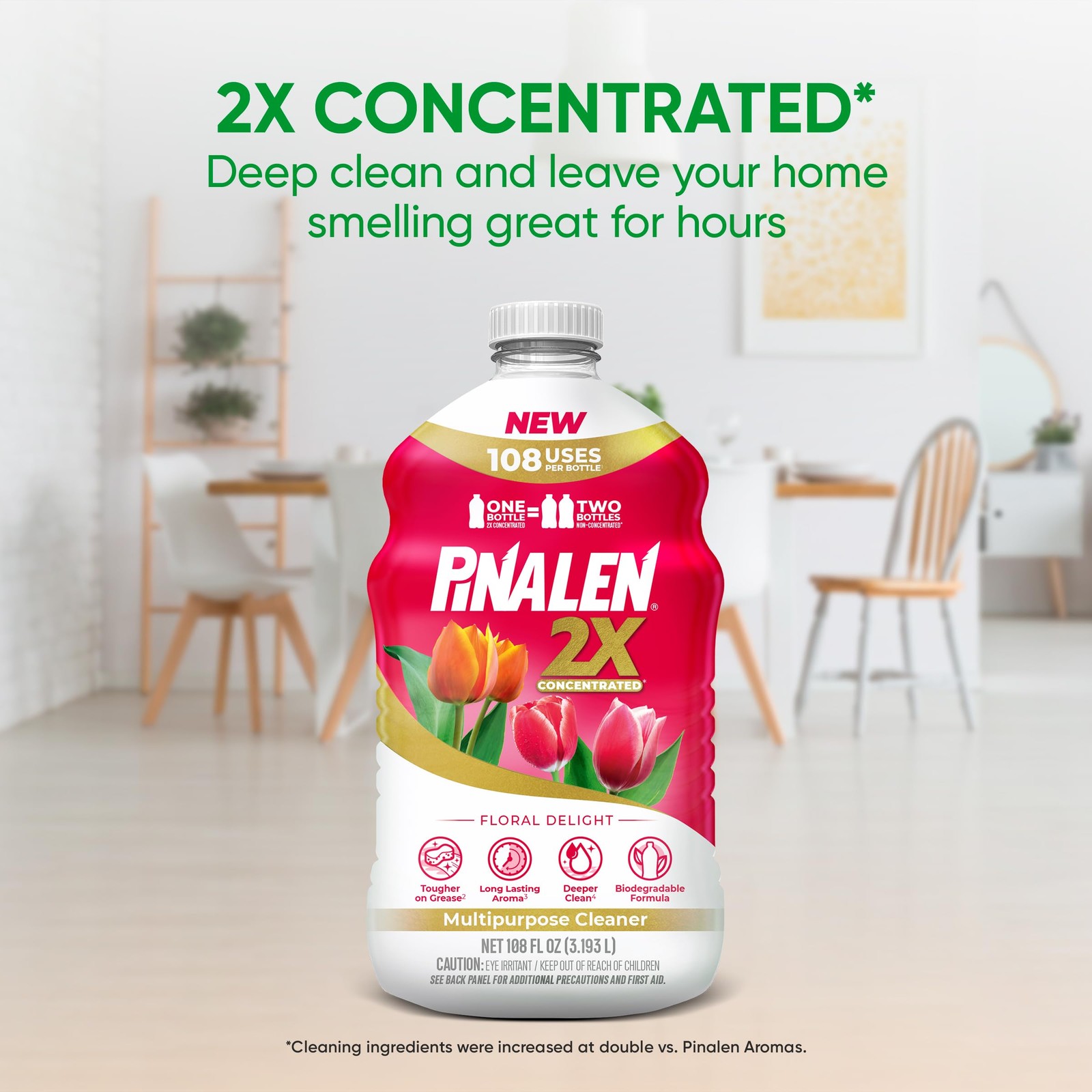 Pinalen 2X Max Aromas Cleaner | Floral Delight Scent | 108 Fl Oz | Multipurpose
