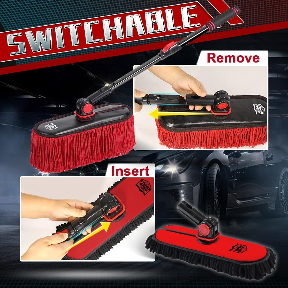 Car Duster Exterior with Extendable Handle, Scratch Free Auto Wash Brush Mop, In