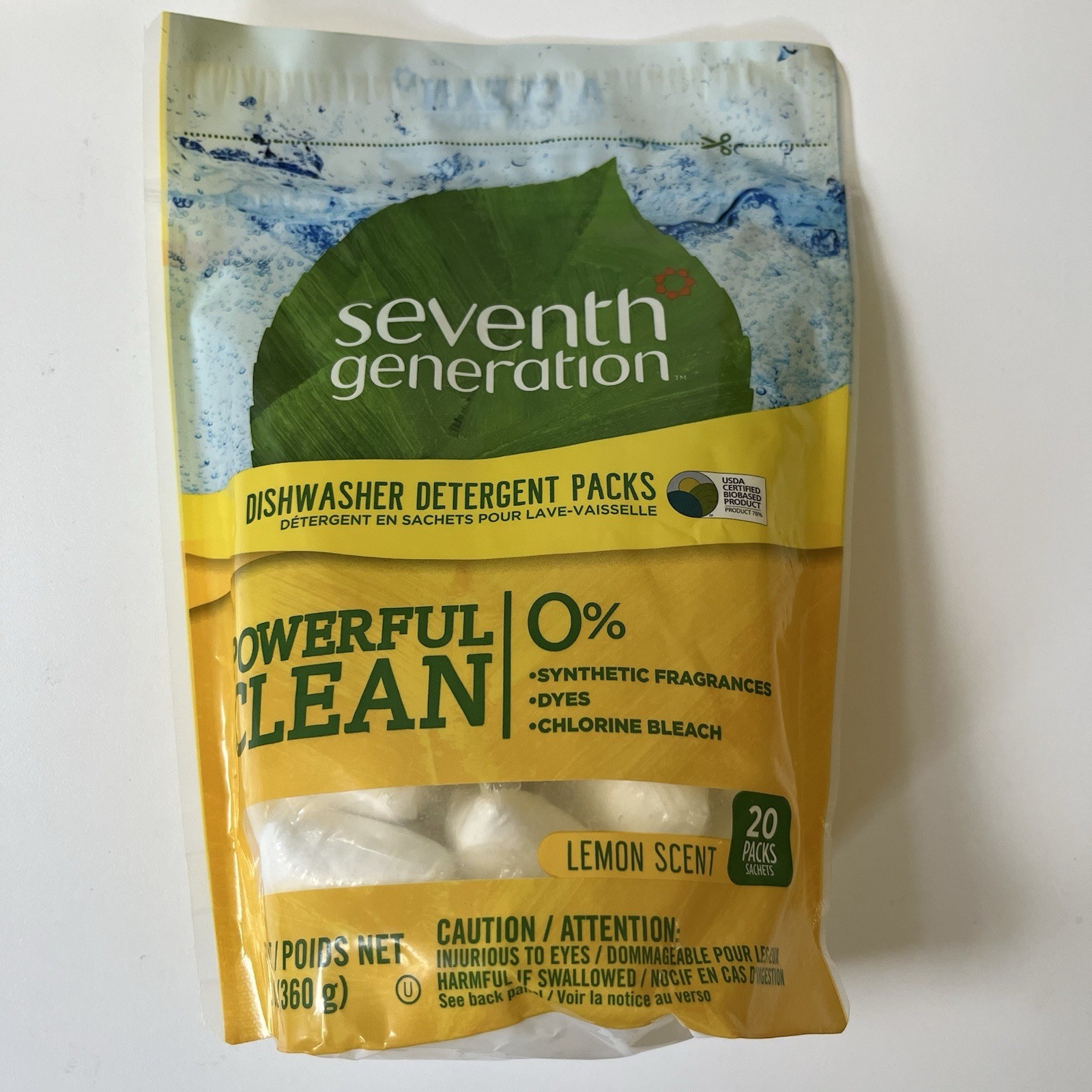 (3) Seventh Generation Lemon Scent Dishwasher Detergent Packs 12.6oz X3 ( 60pc )