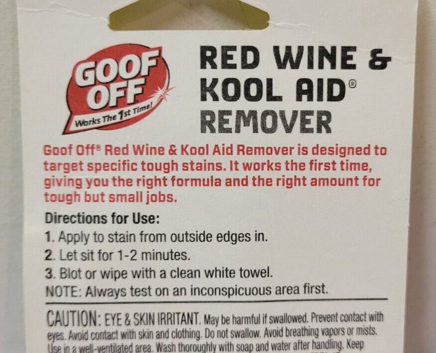 Goof Off Red Wine & Kool Aid Stain Remover .62 oz Coffee Cola Juice Sport Drinks